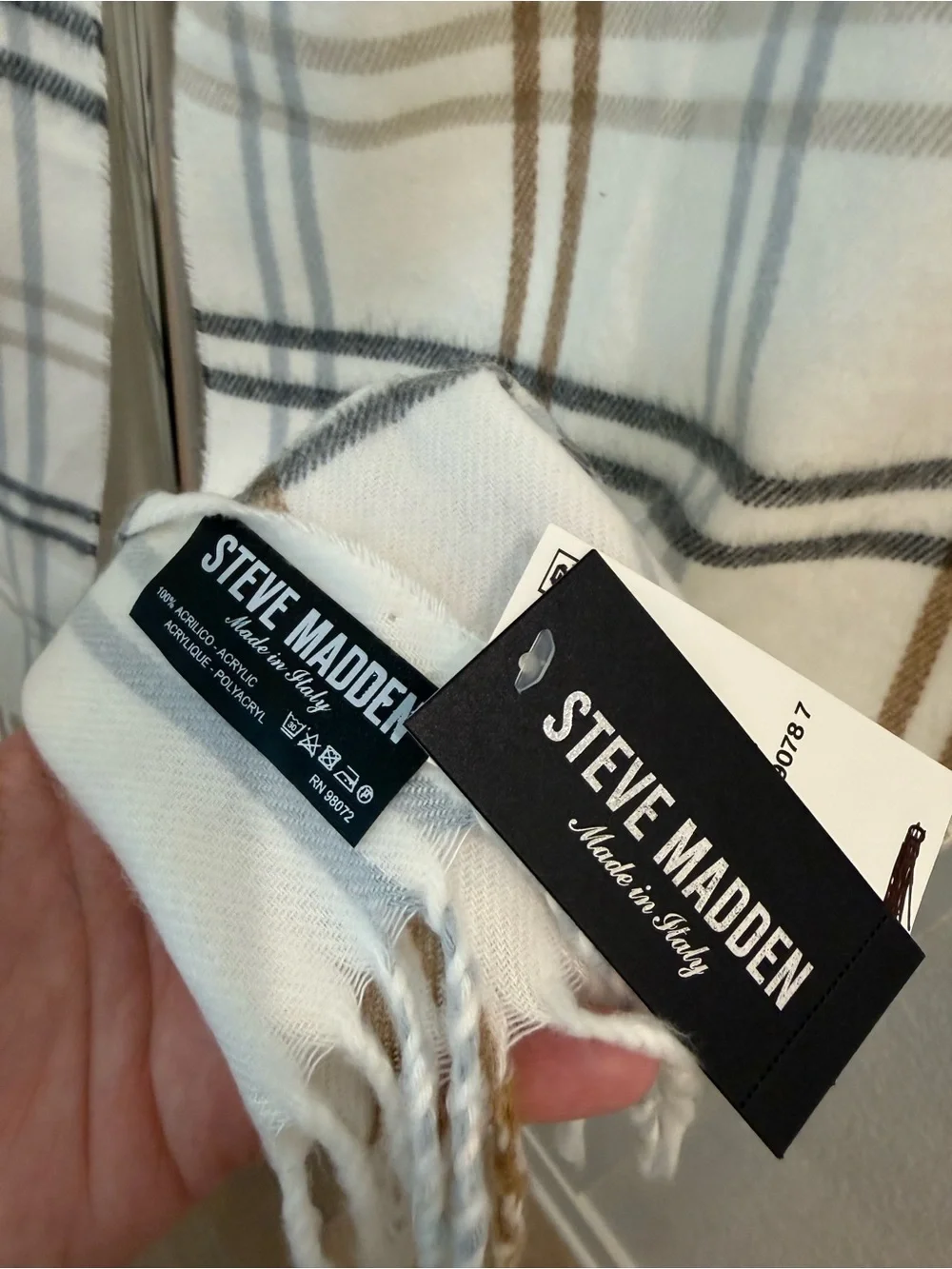 Steve Madden Cozy Plaid Fringe Scarf